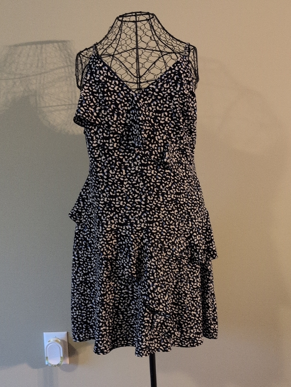 Design Lab Lord & Taylor Black and White Ruffle Tiered Mini Dress